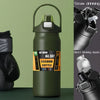 A dark olive green insulated stainless steel water bottle with a black lid and straw drinking mechanism.