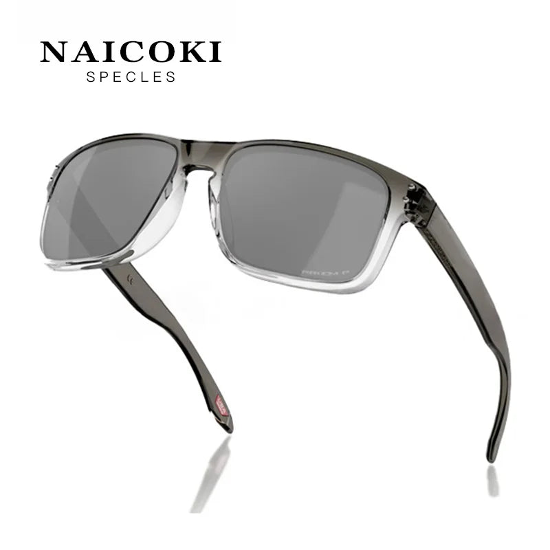 A pair of silver-framed NAICOKI species polarized sunglasses with dark lenses displayed on a white background.