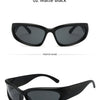 Matte black Y2K retro sports sunglasses shown from the front and side.