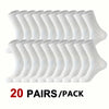 A pack of 20 pairs of white knee-high performance socks arranged in a row.