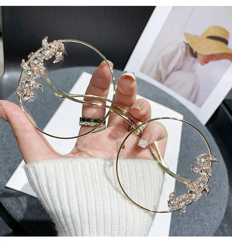 Women's Rhinestone Oversized Round Sunglasses with UV400 Protection