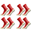 Ein Set rote und weiße rutschfeste Sportsocken aus Vogelperspektive.