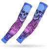 Two purple ice silk arm sleeves featuring a detailed skull design and internal wiring illustration.
