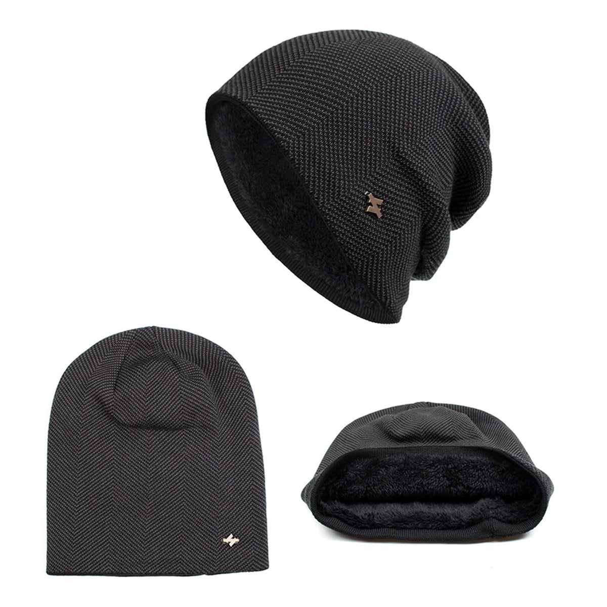 Fleece-Lined Knit Beanie Winter Hat