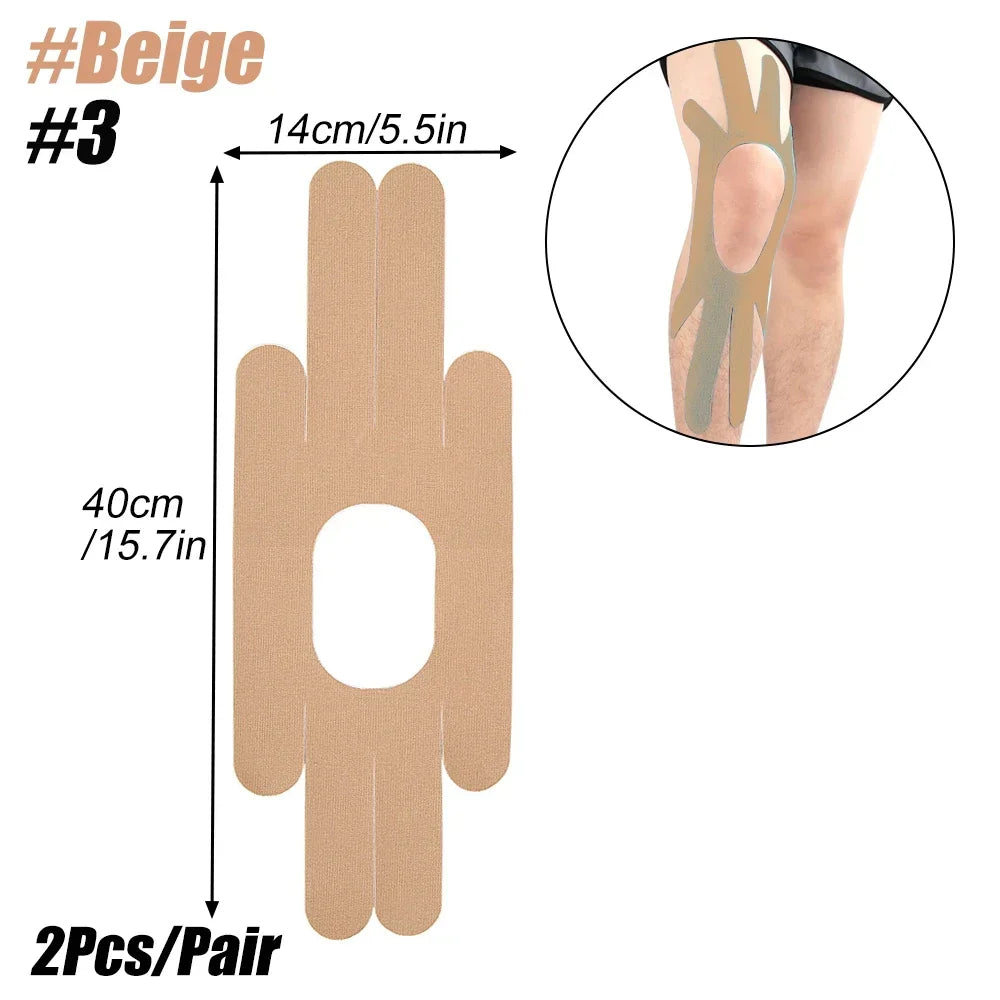 Pair of beige pre-cut kinesiology support tape for knee and ankle