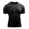 Black men's quick-dry compression running t-shirt with red trim.