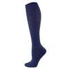 A navy blue compression sock shown vertically.