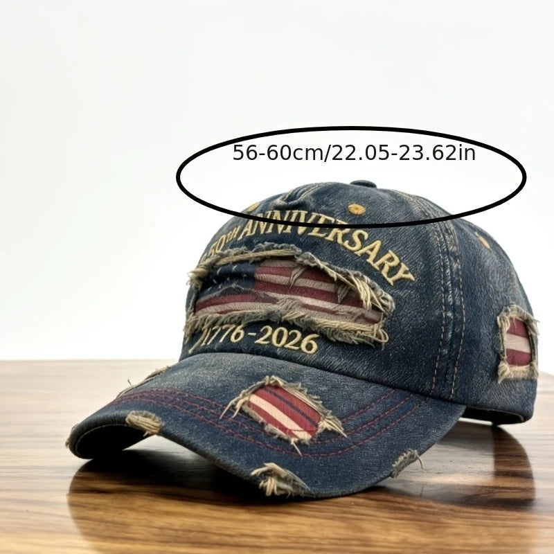 Patriotic Ripped Baseball Cap – 250th Anniversary of American Independence