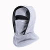 A gray double-layer winter beanie with a black trim and a smooth texture.