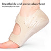 A beige gel heel cup is shown on a foot, designed for pain relief.