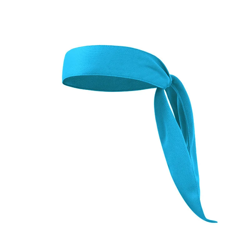 Diadema deportiva azul brillante ajustable mostrada como una banda de tela en bucle.
