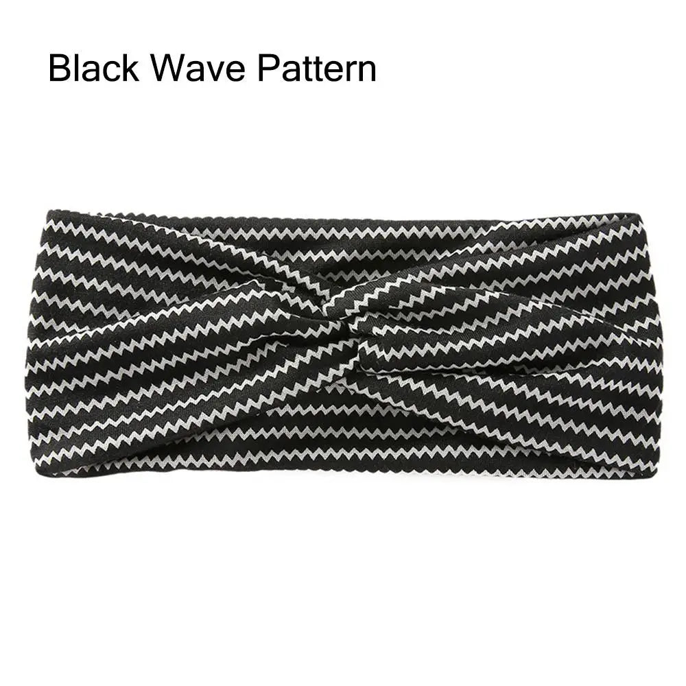Diadema para el cabello de tela elástica con patrón de ola negra para accesorios
