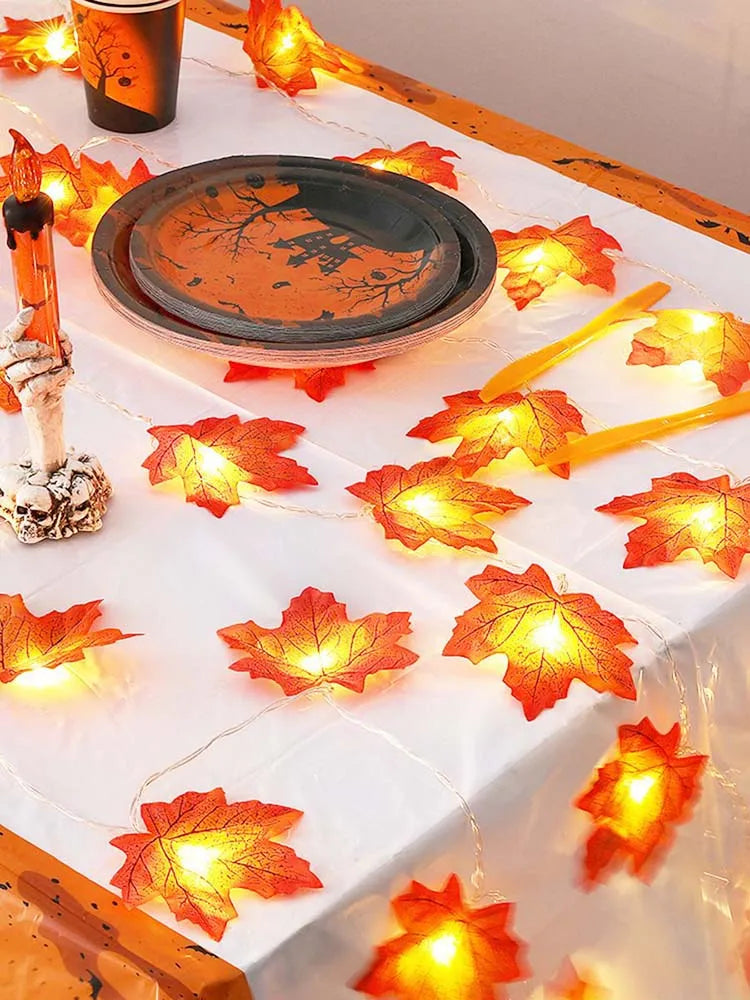 Maple Leaf LED String Lights – Battery Operated Waterproof Decor