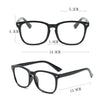 A pair of black elegant anti-blue light reading glasses shown from the front and side views.