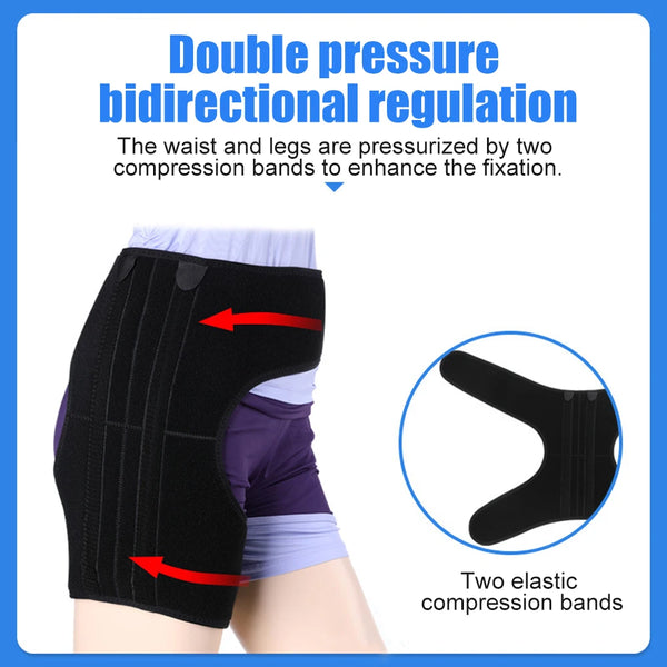 Black compression support brace for the waist and legs, featuring double pressure bidirectional regulation.