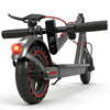 A black high-performance electric scooter for adults with a large wheel and handlebar visible.