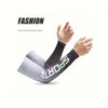 A hand wearing a black and white sports sleeve for UV protection and arm cooling.