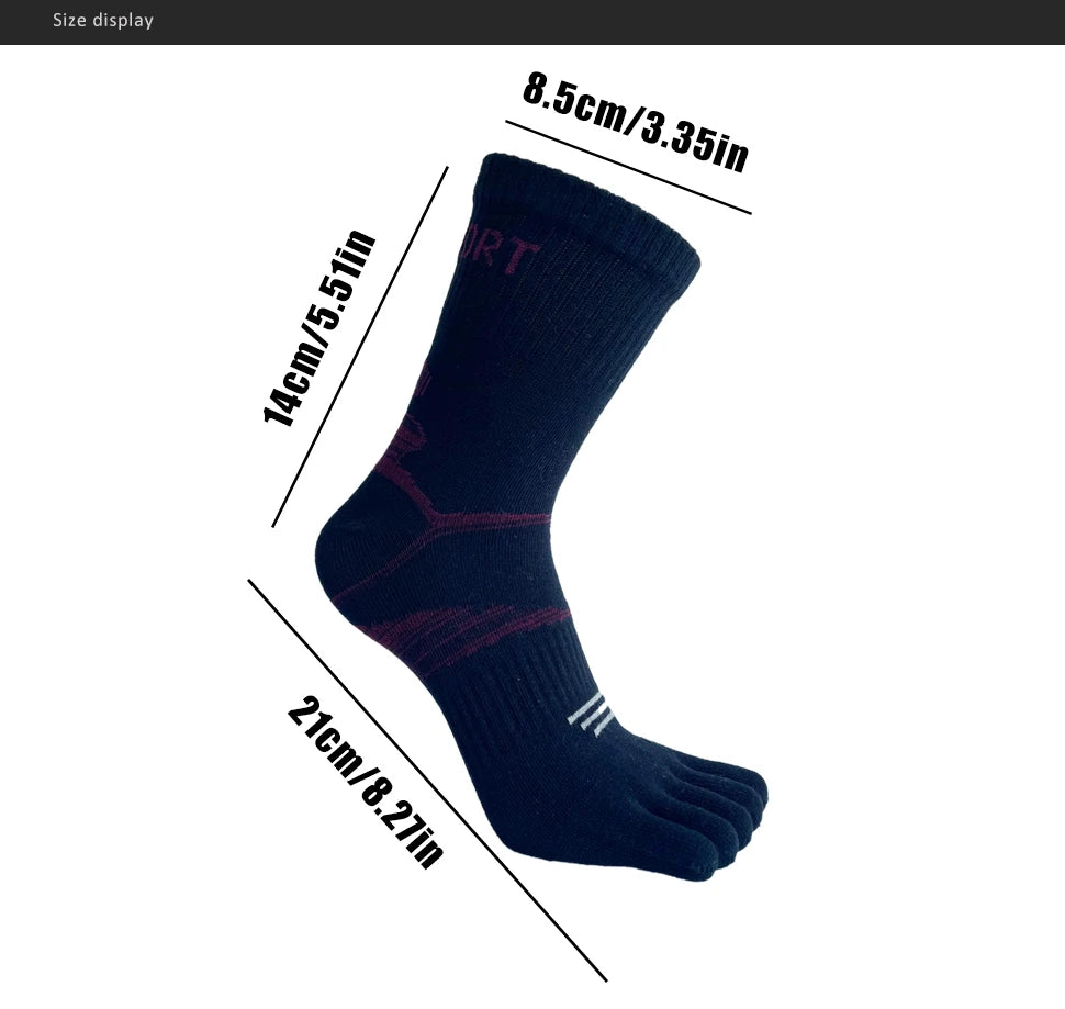 A dark navy blue men's sport compression sock displayed on a white background with size measurements.