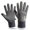 A pair of gray thermal fleece touchscreen gloves for winter outdoor sports