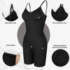 Black full body shapewear bodysuit featuring an adjustable strap, stretch fabric, and sculpting design.