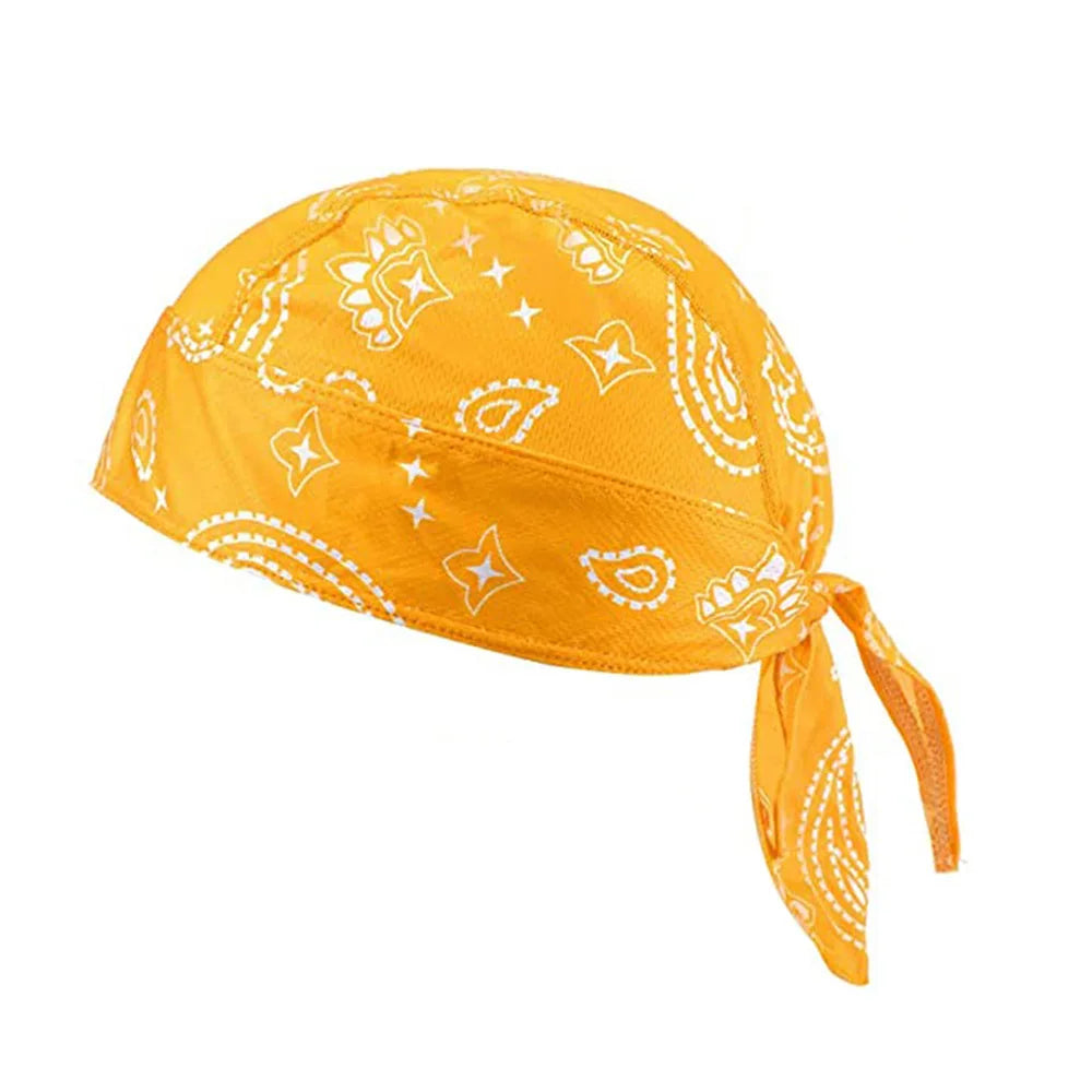 Gelbes atmungsaktives UV-Sport-Headband-Bandana mit weißem Paisley- und Sternmuster