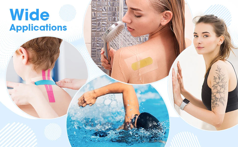 Verschiedene Anwendungen von professionellem wasserdichtem Tattoo-Film zur Hautheilung bei Kindern und Erwachsenen.