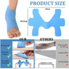Ruban élastique bleu pour le cheville et les articulations, montré à côté d'un pied et divers exemples d'utilisation.