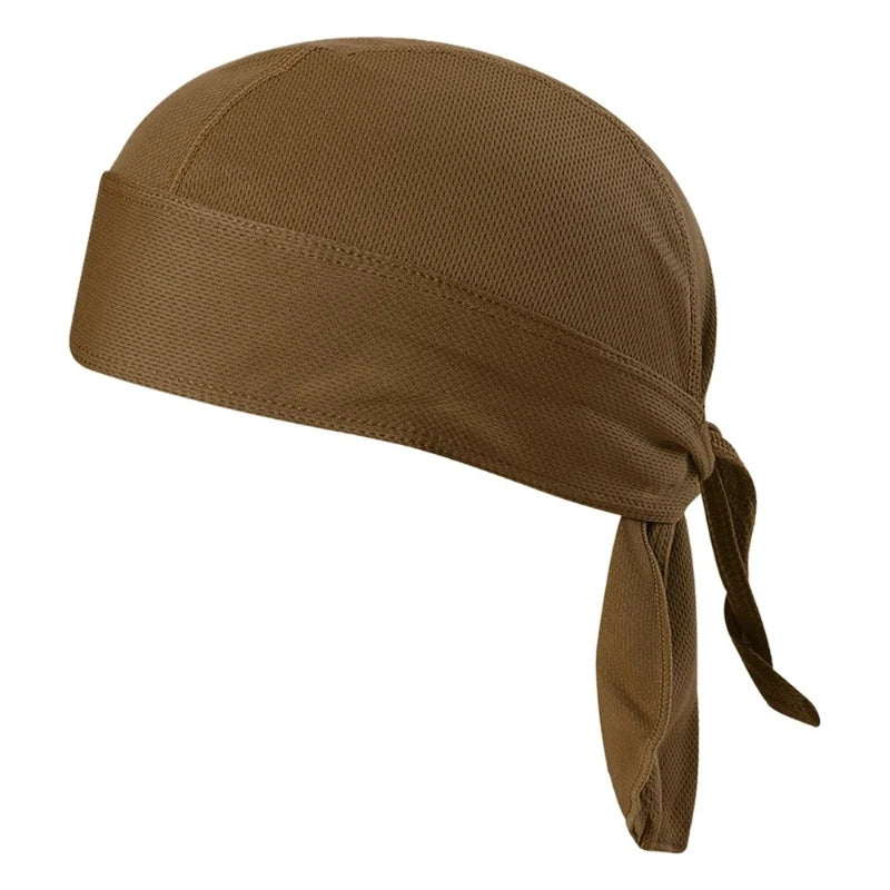 A brown men's distressed pirate style durag head wrap folded and displayed.