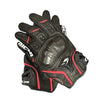 Black and red genuine leather motorcycle motocross gloves shown in a close-up view