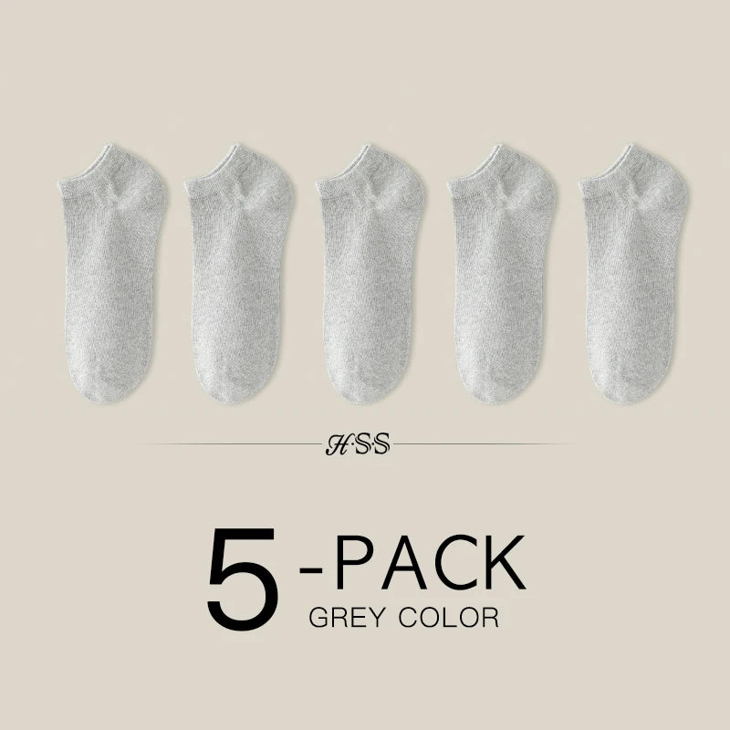 A pack of five grey women's thin cotton no-show socks displayed in a row.