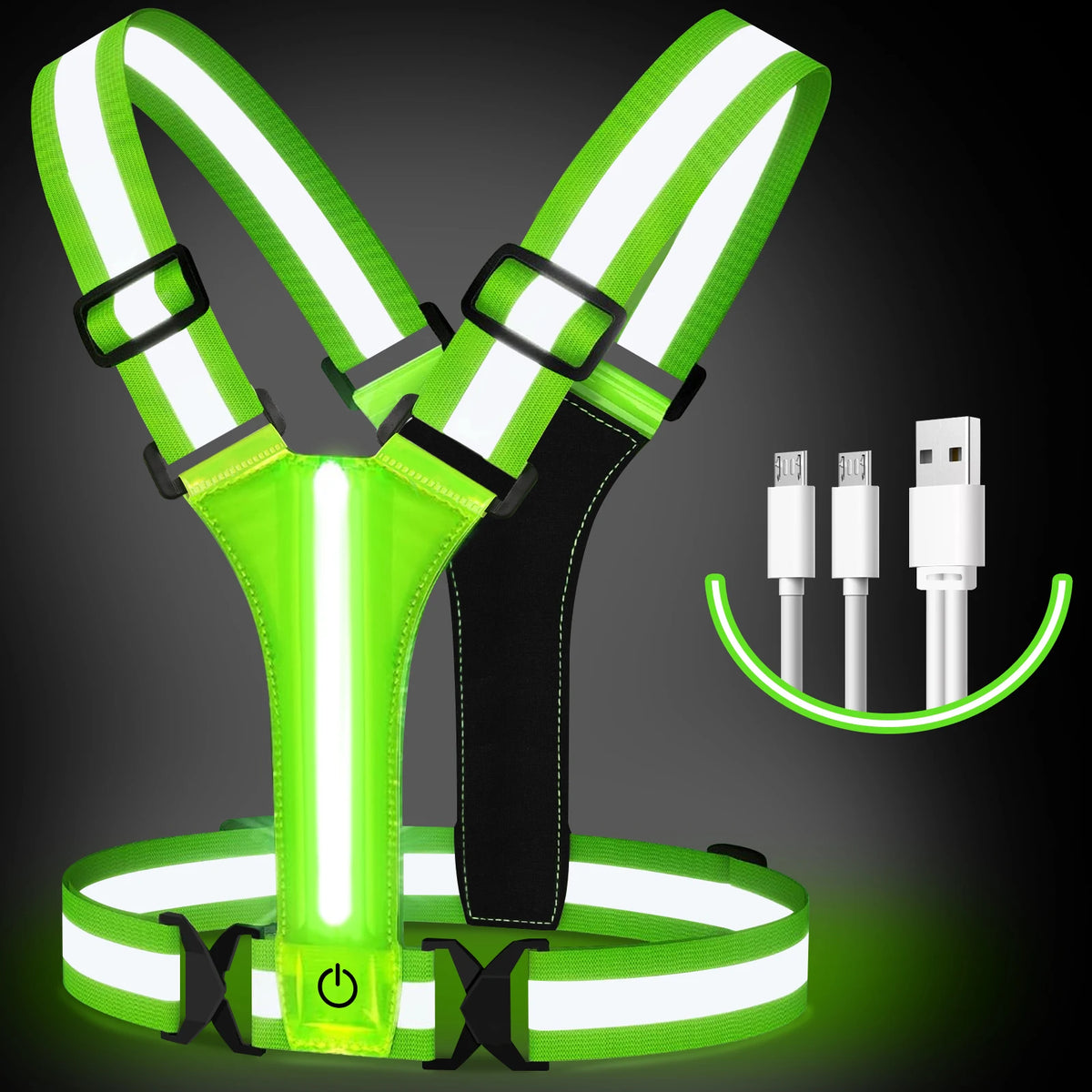 LED Reflective Running Vest with USB Rechargeable Lights