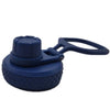 A dark blue leakproof silicone lid with a handle, designed for various capacity bottles.