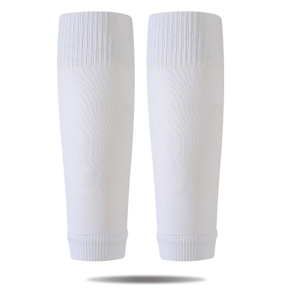 A pair of white professional compression soccer and sports sleeves shown vertically.