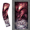 A close-up of a long arm sleeve featuring a fierce red dragon design with white accents.