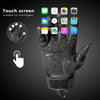 A black tactical PU leather finger glove shown with various icons displayed on a touchscreen interface.