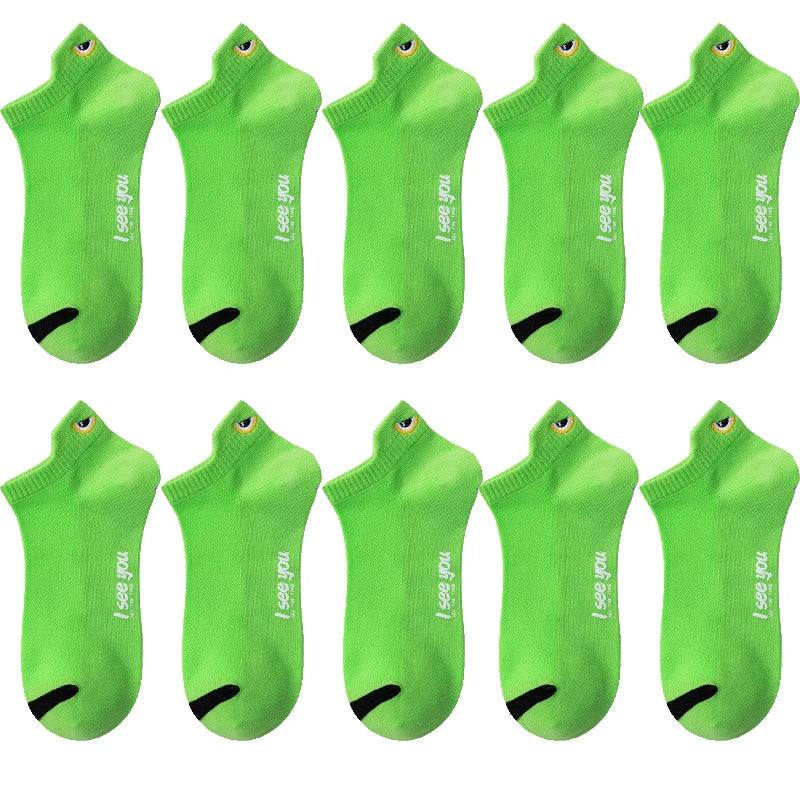 A set of bright lime green ankle boat socks with a subtle textured pattern.