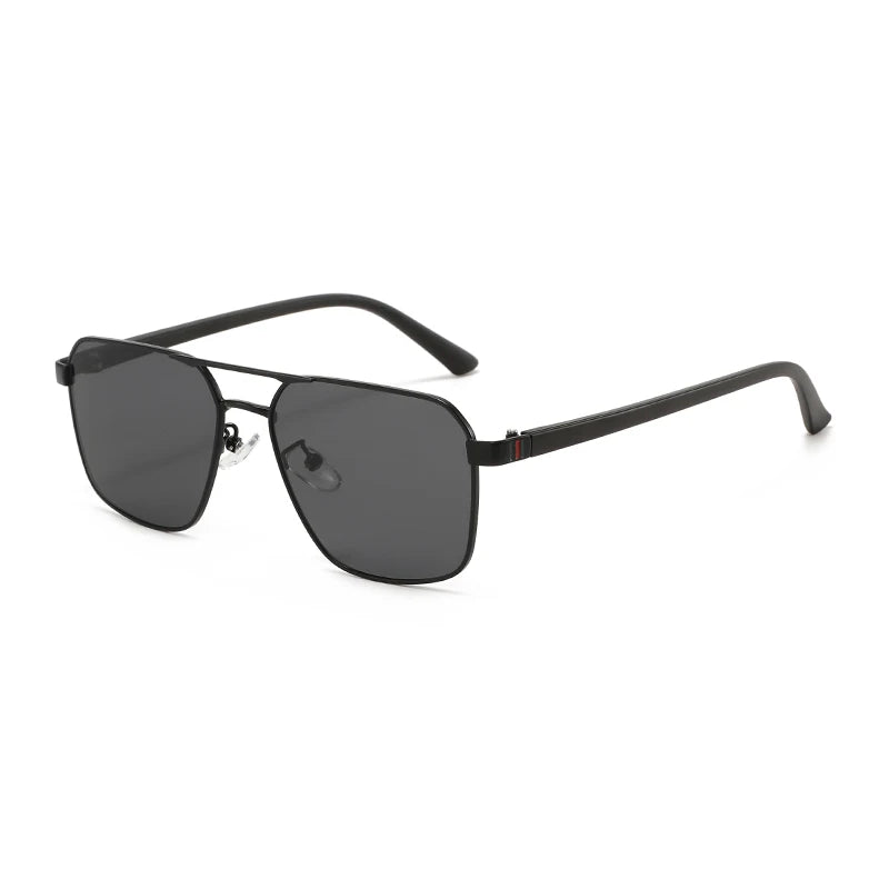 Classic square aviator sunglasses with black frames and dark lenses