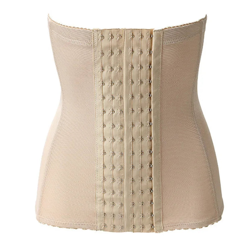 A beige men's slimming corset waist trainer belt shown from the front.