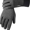 A close-up view of a pair of dark gray windproof fleece-lined touchscreen gloves.