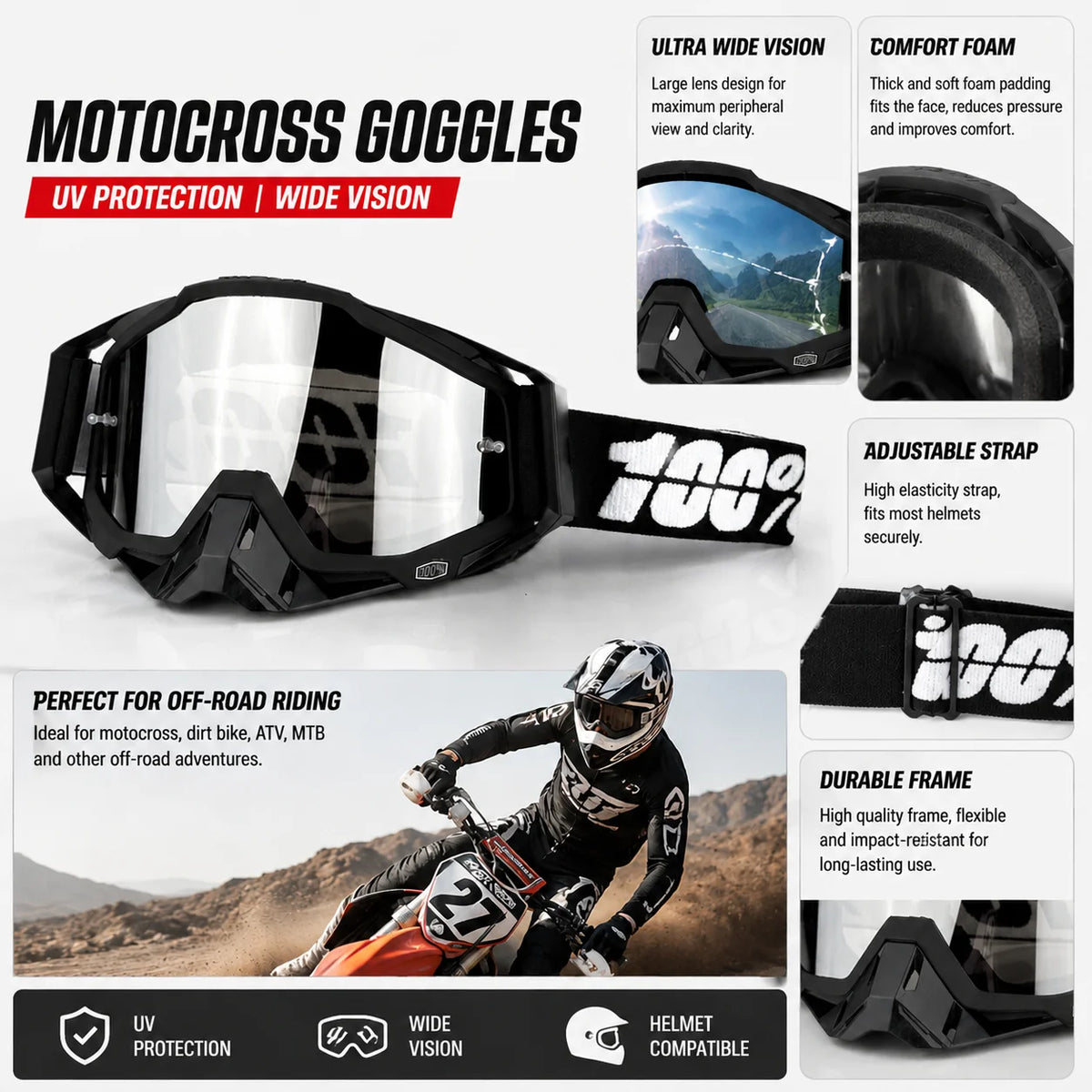Windproof Off-Road Motorcycle Goggles with Anti-Fog Coated Lenses