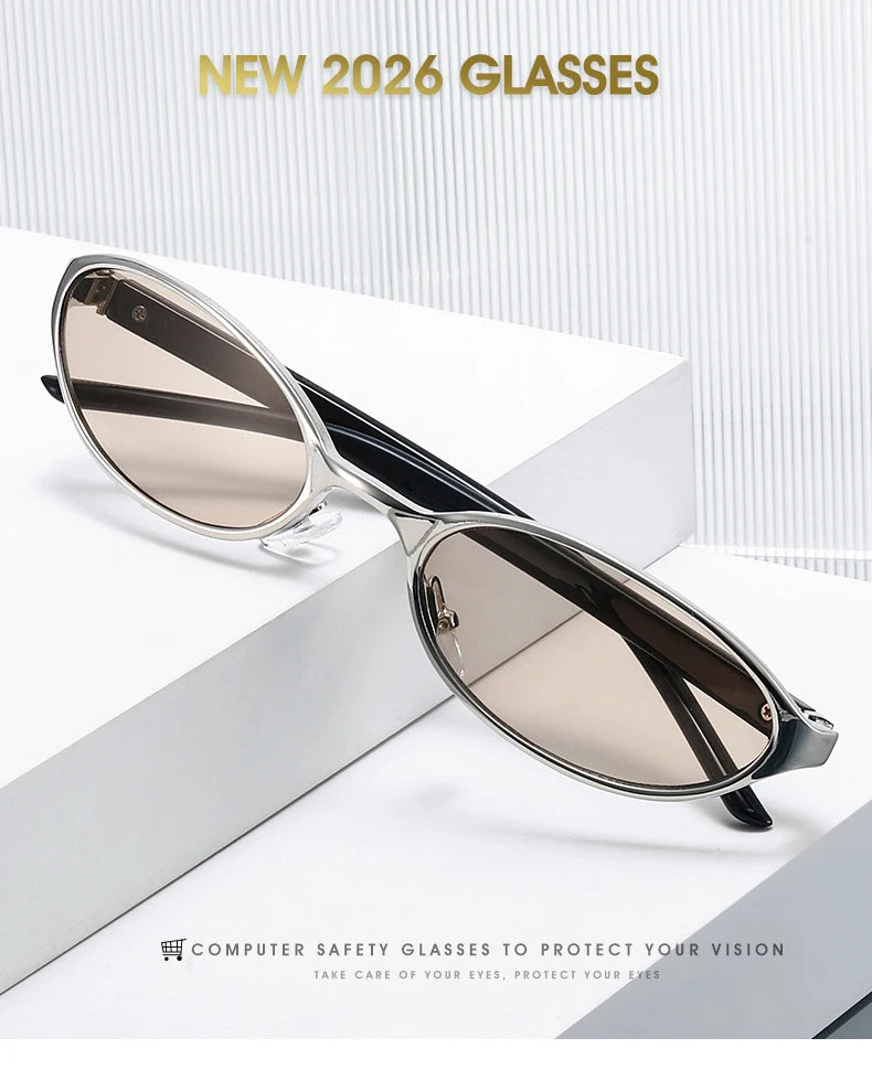 Retro Oval Sunglasses with Slim Metal Frame