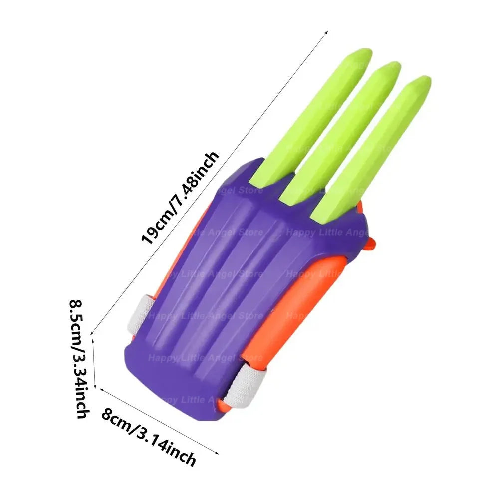 A purple carrot-shaped fidget stress relief toy with green tips and orange accents.