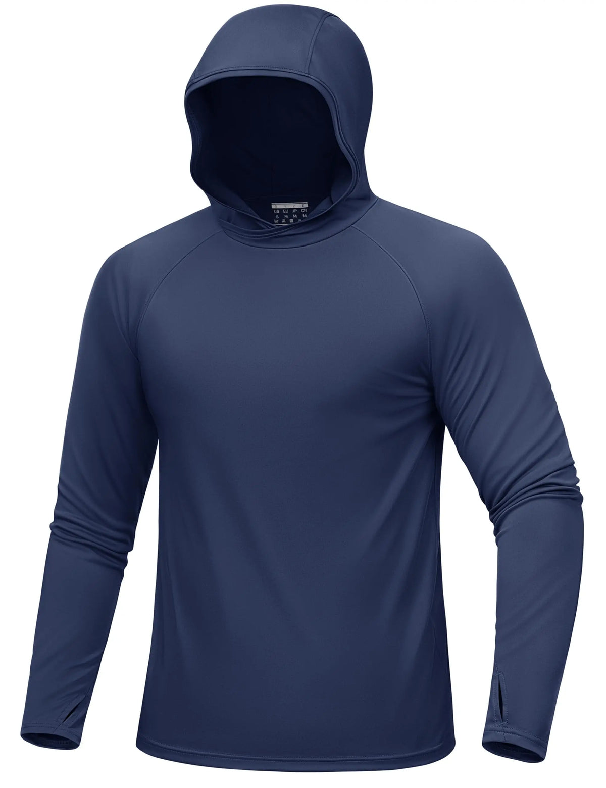 Dunkelblaue, langärmelige UV-Schutz-Hoodie für Herren.
