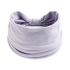 Foulard en coton bohème lavande noué en nœud, présenté sur fond blanc.