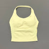 Helles gelbes, nahtloses Strick-Gym-Tanktop mit Rundhalsausschnitt und Ärmellosigkeit.