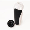 A white and black durable squeeze water bottle for cycling and sports.
