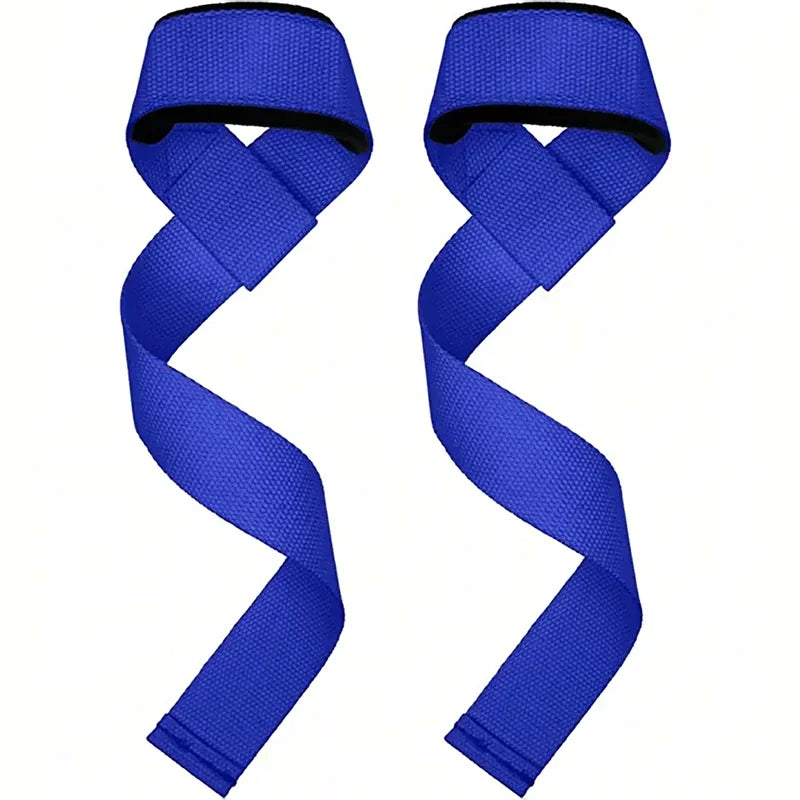 Pair of royal blue adjustable weightlifting wrist straps for grip support