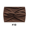 A dark brown fabric headband tied in a knot, shown flat.