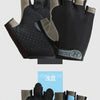 Display of black and light blue breathable half-finger sport gloves for cycling and exercise