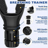 A black breathing trainer featuring a teeth grip, detachable design, ABS handle, and adjustable resistance.